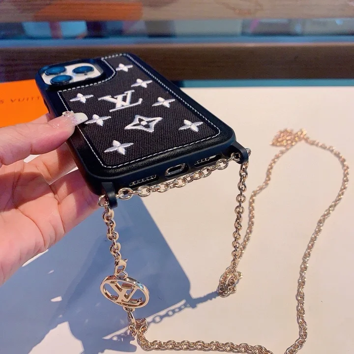 刺繍 iPhone15ケース チェーン